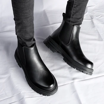 Осенне-зимние мужские ботинки с толстой подошвой, мужские британские трендовые ботинки 