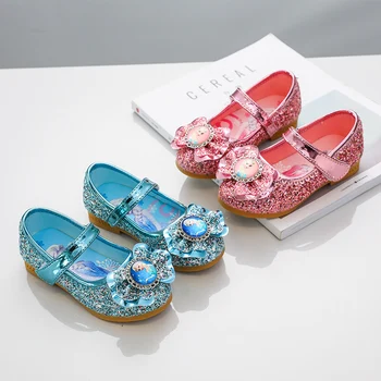 Дизайнерская повседневная обувь на плоской подошве Frozen Elsa Princess со стразами для детей, детская обувь с круглым носком, детские кроссовки на плоской подошве