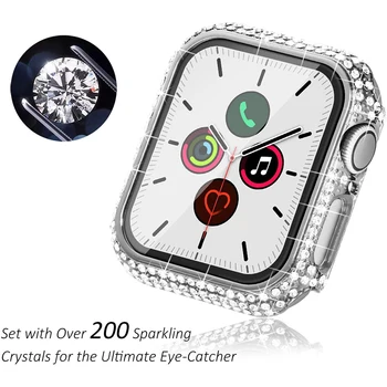 Закаленное Стекло + Чехол для Apple Watch 9 41мм 45мм iWacth Series 8 SE 7 6 5 4 3 40мм 44мм Горный Хрусталь Бампер Рамка Защитная Крышка