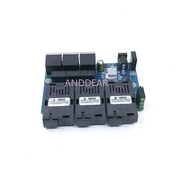 Коммутатор Ethernet Волоконно-оптический медиаконвертер Однорежимный 2 RJ45 и 3 SC оптоволоконных порта 10/100 М PCBA