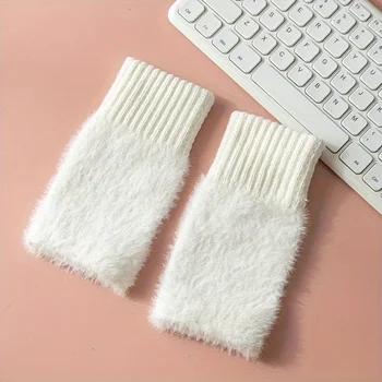 Женские Полупальцевые руки для зимнего вязания из теплой шерсти, короткие теплые Мягкие варежки без пальцев, Рабочие перчатки