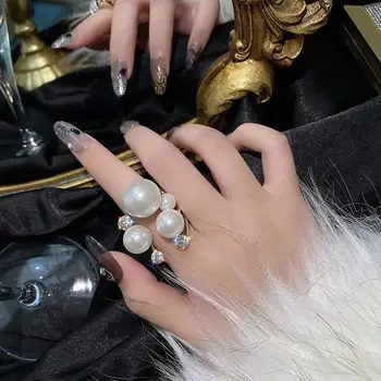 Кольцо Promise с искусственным жемчугом Кольца с барочным жемчугом Открытая Регулируемая Модная Укладка Кольцо с жемчугом неправильной формы на палец