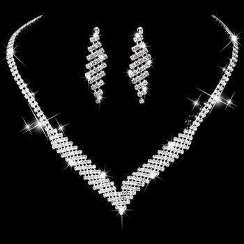 Стильные Аксессуары, Инкрустированное бриллиантами Элегантное ожерелье, серьги, набор свадебных украшений, женские украшения для вечеринок, горный хрусталь