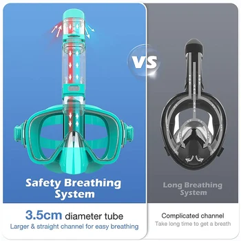 Маска для подводного плавания, набор складных масок для дайвинга с системой сухого верха и креплением для камеры, профессиональное снаряжение для подводного плавания с защитой от запотевания-зеленый