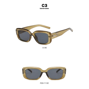 1/3 / 6ШТ Новые модные солнцезащитные очки в широкой оправе с небольшим прямоугольником, женские оттенки, Винтажные очки UV400 ярких цветов, велосипедные солнцезащитные очки