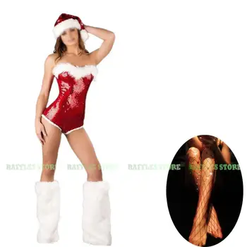 2023 Новогодний Рождественский костюм, Красный сексуальный комбинезон без бретелек для взрослых, танцевальный, со сверкающими блестками, Хэллоуин, Санта, Женская униформа в пабе