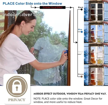 Односторонняя защитная пленка для зеркальных окон, Дневная защита от ультрафиолета, защита от солнца, контроль тепла, Светоотражающий оттенок окна для домашнего офиса, гостиной