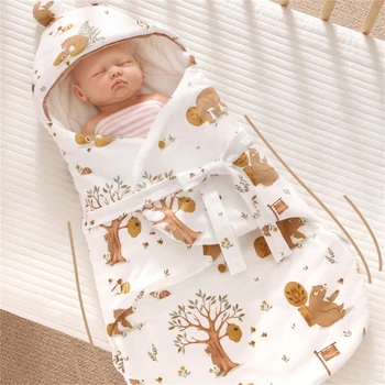 Универсальное детское одеяло для пеленания с капюшоном и защитой на 360 ° Спальный мешок Идеально подходит для детских колясок и колыбелей P31B