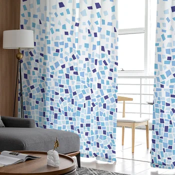 Геометрический Градиентный Синий тюль, Вуалевые шторы для спальни, занавески для гостиной, прозрачные шторы, Жалюзи, шторы из органзы