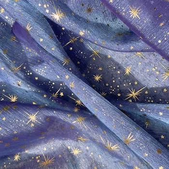 Звездно-Лунный Узор С блестками Позолоченная морщинистая Ткань Блестящий Шелковый Креп Из Органзы Ming Made Hanfu Рубашка С большими рукавами Внешний Материал