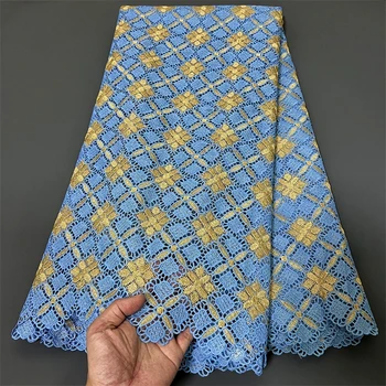 Африканский растворимые воды кружева ткань 5 ярдов белье для женщин партии вышивка тюль платья нигерийская синий сетка хлопчатобумажная ткань