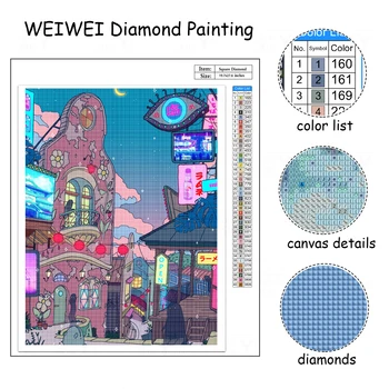 WEIWEI Diamond Painting City Night Landscape 5D Набор для вышивки крестом из алмазной мозаики 