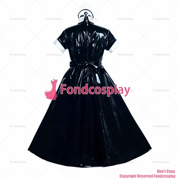fondcosplay adult sexy cross dressing sissy maid длинное французское черное платье из тяжелого ПВХ с замком Унисекс Tailor-maid[G3919]