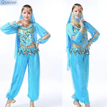 Костюм для выступления на сцене для танца живота, индийский костюм, шифоновое платье с длинными рукавами