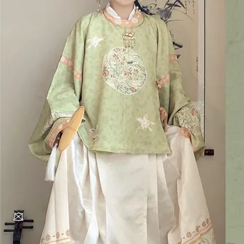 2023 Платье Ming Dynasty Hanfu Mamian, Женский халат с круглым вырезом, куртка, юбка с рукавом Пипа, Юбка с лошадиной мордой, Осенне-зимний костюм