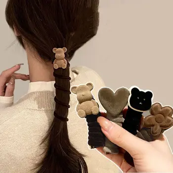Веревка для волос с сердечком Медведя, ленты для волос, головные уборы, Телефонная линия, Веревка для волос, держатель для конского хвоста, Эластичный телефонный шнур, кольцо для волос на открытом воздухе