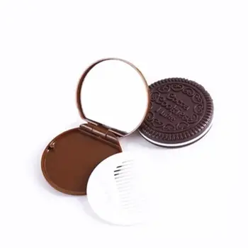 Y98B Мини-карманное зеркальце для шоколадного печенья для женщин и девочек с расческой Princess, портативное косметическое средство для макияжа в форме сэндвич-печенья, складной