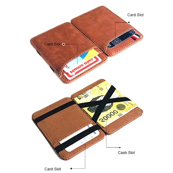Новый модный тонкий мужской кожаный кошелек Magic Wallet Корейского дизайнера, держатель для кредитных карт, женский маленький зажим для наличных, мужские зажимы для денег, двустворчатые зажимы для денег