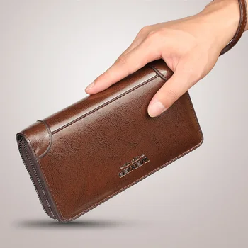 Мужской кошелек, длинный кошелек, качественный кошелек из искусственной кожи, мужской кошелек с карманом для монет на двойной молнии, молодежный деловой клатч, сумка для телефона