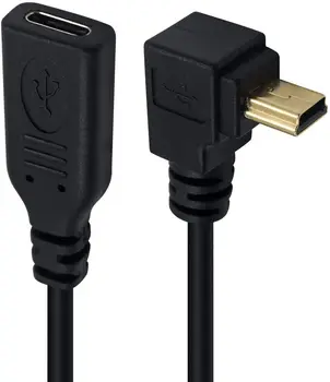 Позолоченный кабель 3A USB Type C к Mini USB, 90-градусный кабель USB-C от розетки к разъему Mini USB 0,25 м
