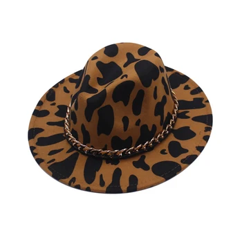 Фетровая шляпа с широкими полями в винтажном стиле с цепным акцентом - Унисекс Западная ковбойская джазовая шляпа для мужчин и женщин