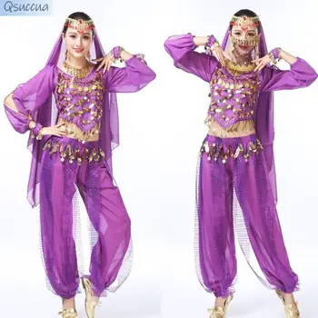 Костюм для выступления на сцене для танца живота, индийский костюм, шифоновое платье с длинными рукавами