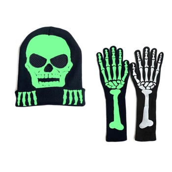 Светящиеся в темноте перчатки с когтями скелета для всех возрастов, костюм для вечеринки в честь Хэллоуина, Шляпа