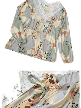 Весенне-летний Пижамный комплект для беременных, рубашки для кормления на молнии + брюки Twinset, пижамы для беременных и кормящих с длинным рукавом, Период лактации