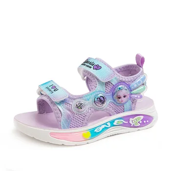 Детские сандалии Disney, Пляжная Летняя Модная детская обувь Принцессы, Спортивные Сандалии Розового Фиолетового цвета Для девочек 3-10 лет, Сандалии
