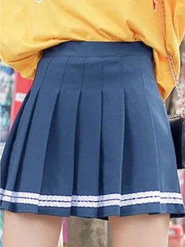 2022 плиссированные юбки с высокой талией, юбки Каваи Харадзюку, женские юбки в стиле лолиты для девочек, матросская юбка трапециевидной формы, Опрятная школьная форма