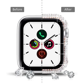 Закаленное Стекло + Чехол для Apple Watch 9 41мм 45мм iWacth Series 8 SE 7 6 5 4 3 40мм 44мм Горный Хрусталь Бампер Рамка Защитная Крышка