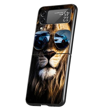 Животное Лев Чехол Для Телефона Samsung Galaxy Z Flip 4 Case Черный Для Samsung Z Flip 3 5G Жесткий ПК Роскошный Складной Чехол Fundas Bag