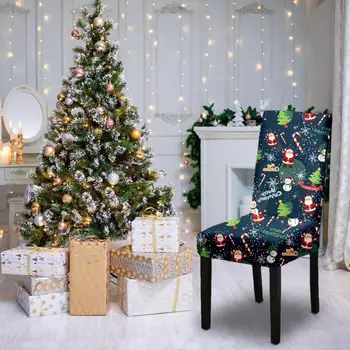 Рождественский чехол для стульев, чехлы для сидений в столовой, моющийся чехол для стульев, простая установка, функция защиты, создающая рождественское настроение