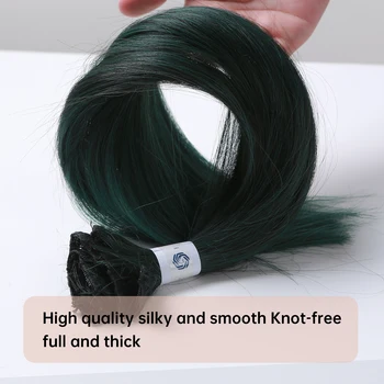 Синтетические Длинные прямые Наращивание волос на 16 зажимов, 7 шт./компл. Черновато-зеленые шиньоны, Термостойкие Цветные волосы для косплея.