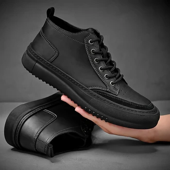 Новая мужская рабочая одежда из натуральной кожи, трендовая уличная дышащая кожаная обувь, повседневная универсальная обувь для вождения на шнуровке