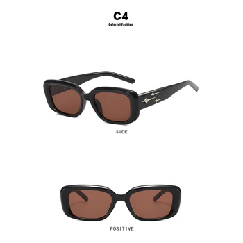 1/3 / 6ШТ Новые модные солнцезащитные очки в широкой оправе с небольшим прямоугольником, женские оттенки, Винтажные очки UV400 ярких цветов, велосипедные солнцезащитные очки