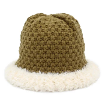 Зимняя вязаная шерстяная шапка, женская шапка из искусственного меха, пушистые теплые шапки, панама для рыбака, Рыболовная шапка из овечьего плюша, шапочки для девочек