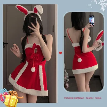 Ziqi Christmas Bunny Girl Плюшевый Полый Комплект Сексуального Нижнего Белья Из Бархата Для Косплея 6109