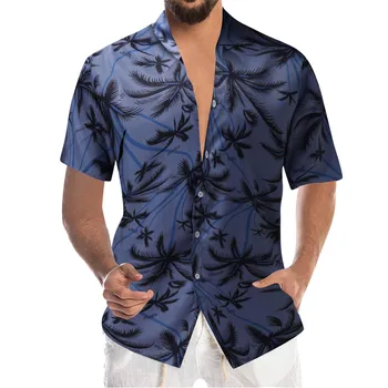 Мужские летние модные рубашки для отдыха Приморский пляж Рубашка с коротким рукавом и принтом Повседневная Верхняя блузка Кардиган с цветочным рисунком Блузки