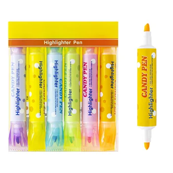6 цветов Большой емкости, двусторонний маркер в форме конфет, канцелярский маркер для студентов, маркер для фокусировки, ручка для граффити