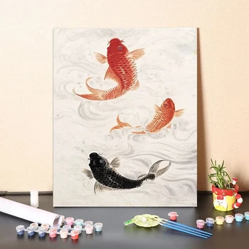 Цифровая масляная живопись наполнение китайская благоприятная Золотая рыбка Руйи Карп Украшение крыльца цвет масляная акриловая живопись