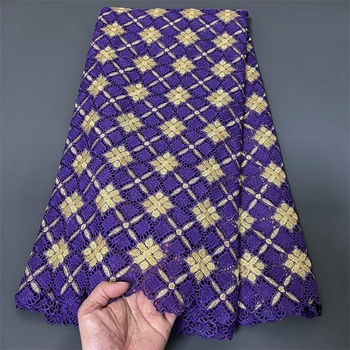 Африканский растворимые воды кружева ткань 5 ярдов белье для женщин партии вышивка тюль платья нигерийская синий сетка хлопчатобумажная ткань