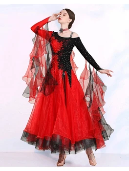 Яркое платье для соревнований по бальным танцам со скошенными плечами Для женщин, платье для вальса, костюмы для танцев Румбы, бальное платье