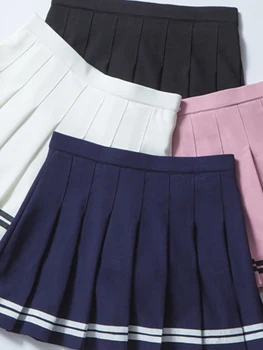 2022 плиссированные юбки с высокой талией, юбки Каваи Харадзюку, женские юбки в стиле лолиты для девочек, матросская юбка трапециевидной формы, Опрятная школьная форма
