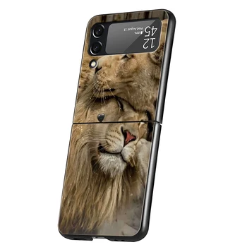 Животное Лев Чехол Для Телефона Samsung Galaxy Z Flip 4 Case Черный Для Samsung Z Flip 3 5G Жесткий ПК Роскошный Складной Чехол Fundas Bag